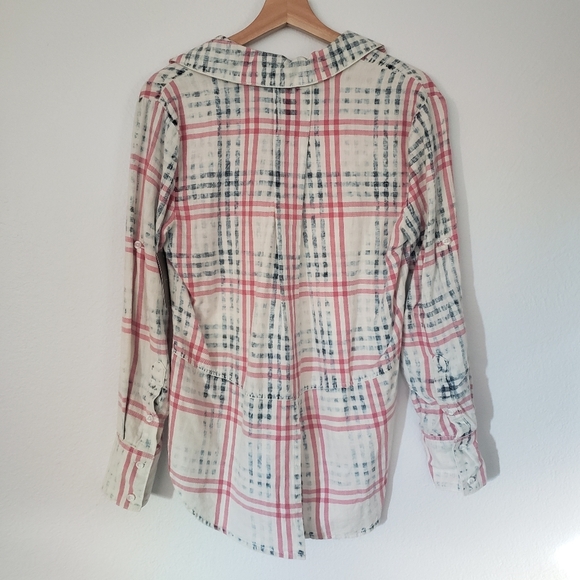 NWT Cloth & Stone Anthropologie Women's Pink Blue Plaid Button Down Shirt - Picture 2 of 7